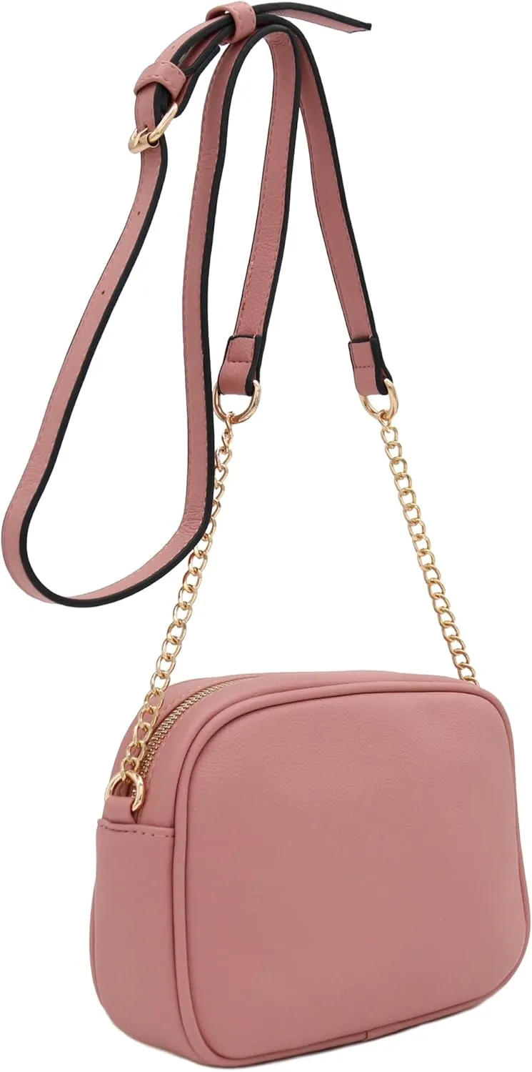 FashionPuzzle Chevron Quilted Crossbody Camera Bag with Chain Strap and Tassel