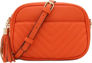 FashionPuzzle Chevron Quilted Crossbody Camera Bag with Chain Strap and Tassel