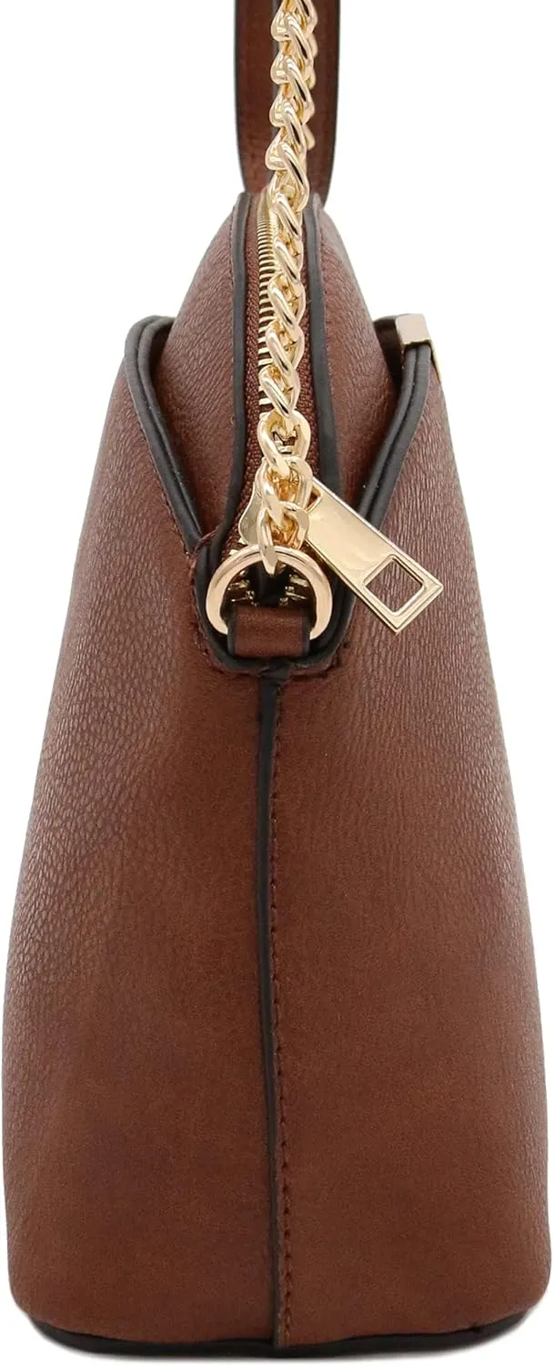 FashionPuzzle Faux Leather Small Dome Crossbody Bag with Chain Strap