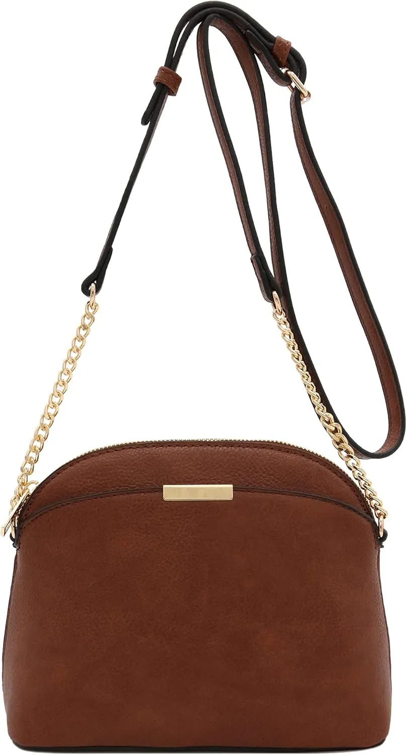 FashionPuzzle Faux Leather Small Dome Crossbody Bag with Chain Strap