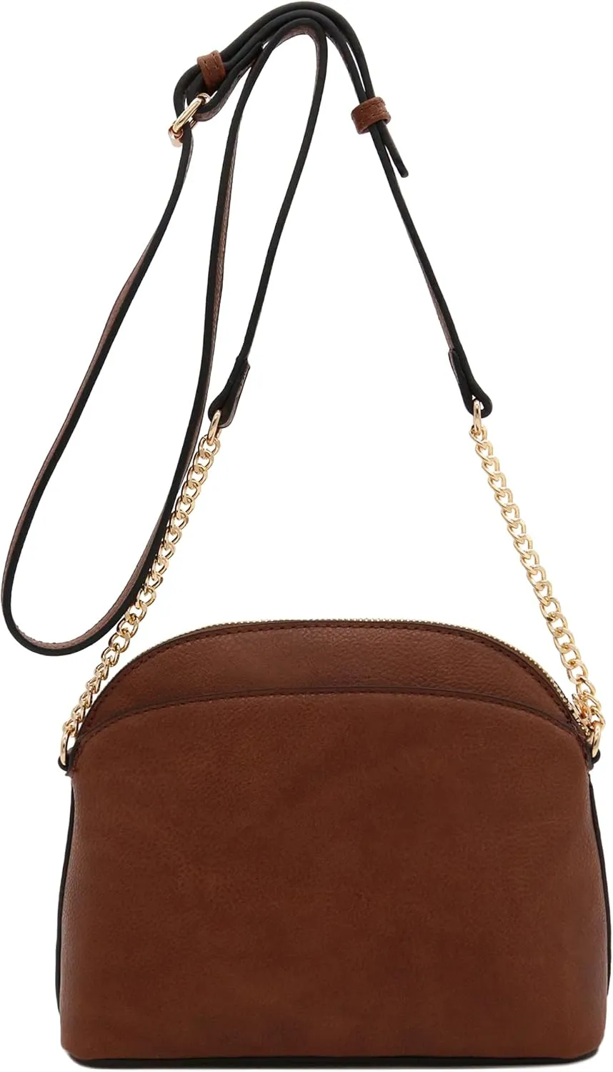 FashionPuzzle Faux Leather Small Dome Crossbody Bag with Chain Strap