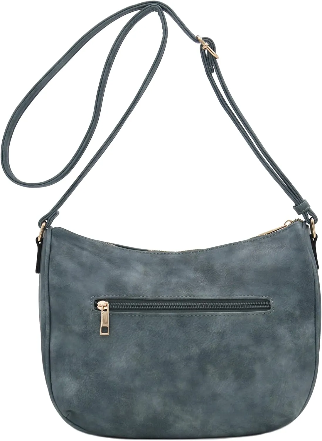 FashionPuzzle Faux Leather Two Front Zipper Pocket Crossbody Saddle Bag (BlueGrey)