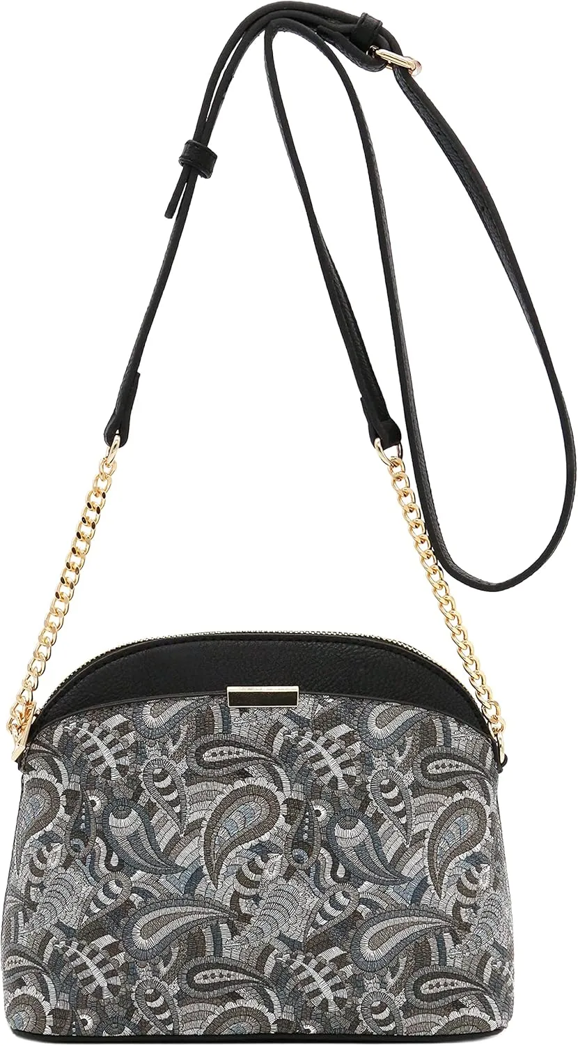 FashionPuzzle Leopard Paisley Print Small Dome Crossbody with Chain Strap