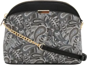 FashionPuzzle Leopard Paisley Print Small Dome Crossbody with Chain Strap