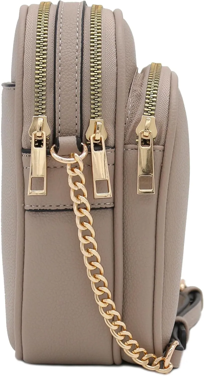 FashionPuzzle Multi Pocket PU Leather Casual Medium Crossbody Bag with Adjustable Strap