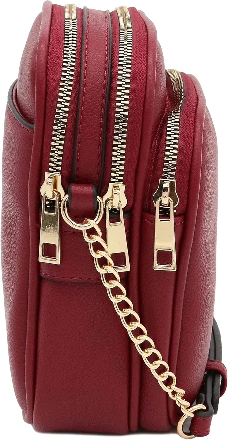 FashionPuzzle Multi Pocket PU Leather Casual Medium Crossbody Bag with Adjustable Strap
