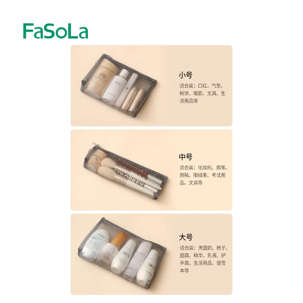 FaSoLa Portable Mini Mesh Makeup Bag - Large, Gray, 21*15cm
