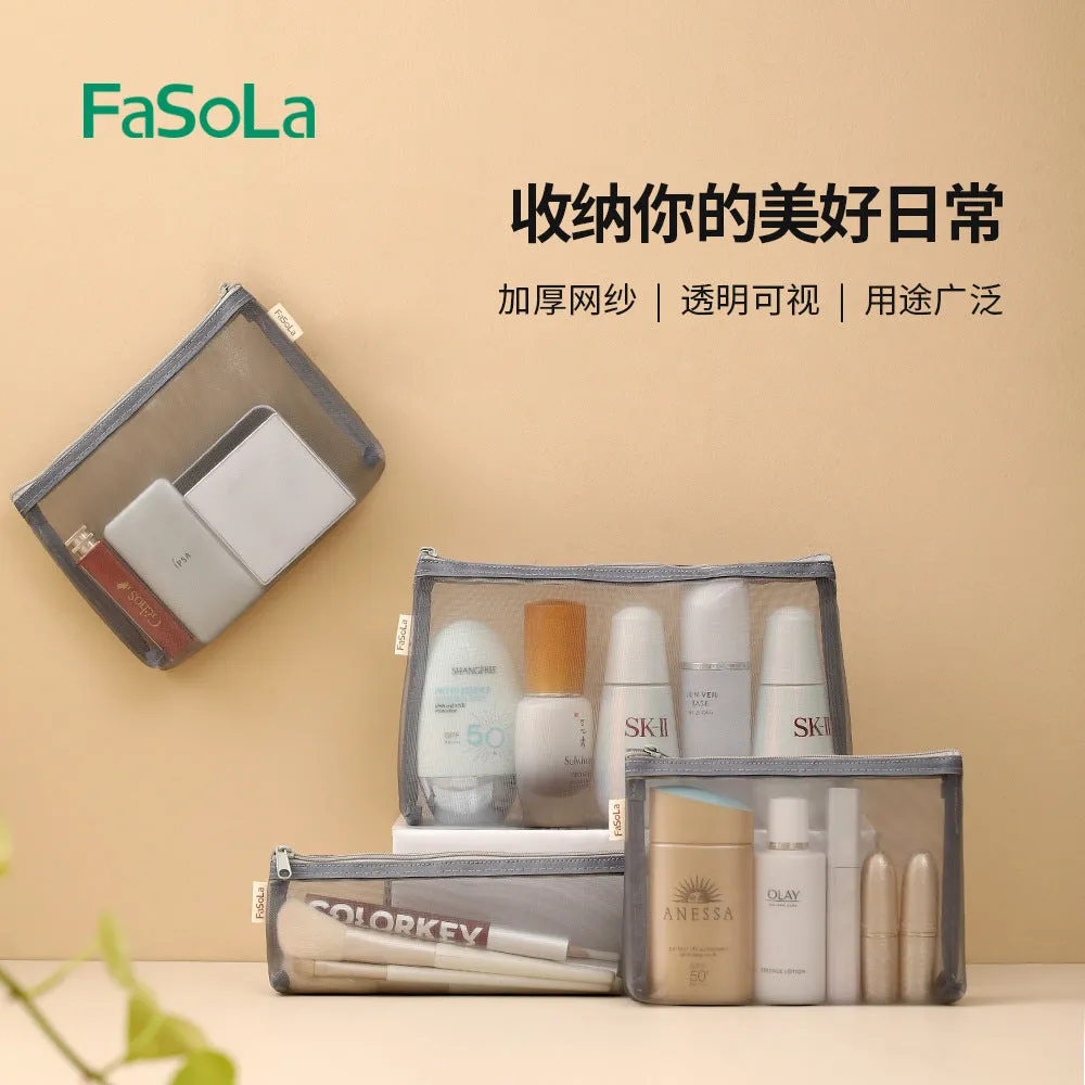 FaSoLa Portable Mini Mesh Makeup Bag - Large, Gray, 21*15cm