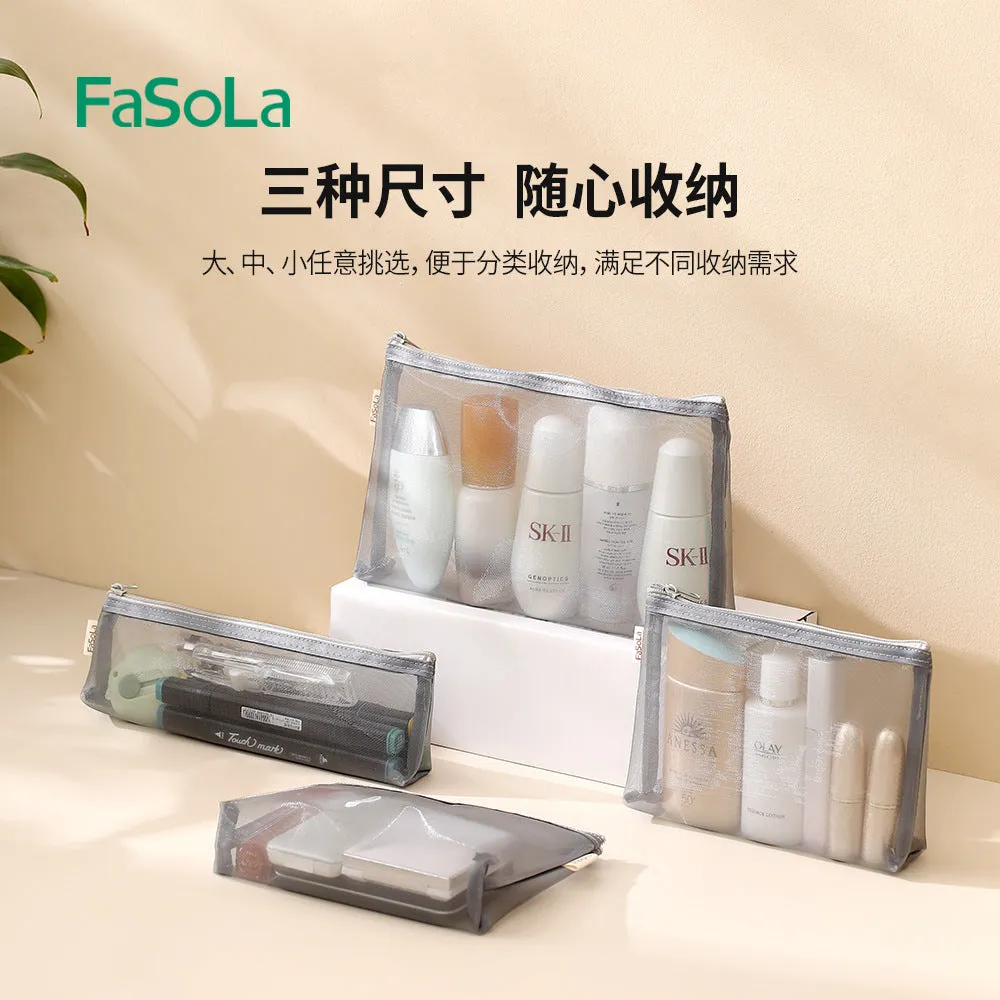 FaSoLa Portable Mini Mesh Makeup Bag - Large, Gray, 21*15cm