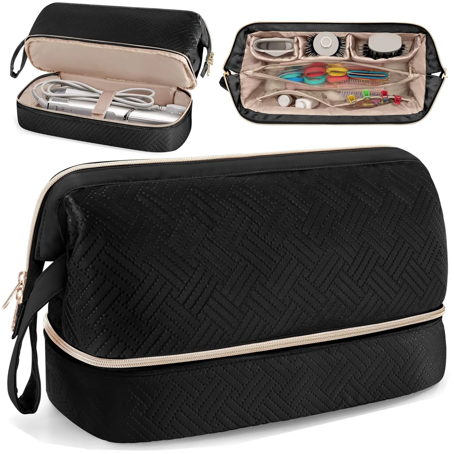 Fasrom Travel Case Compatible with Shark Flexstyle Hair Dryer, Wide-open Hair Tools Bag Compatible with Dyson Airwrap Attachments Storage for Women Travel Essentials, Black (Patent Design, Bag Only)