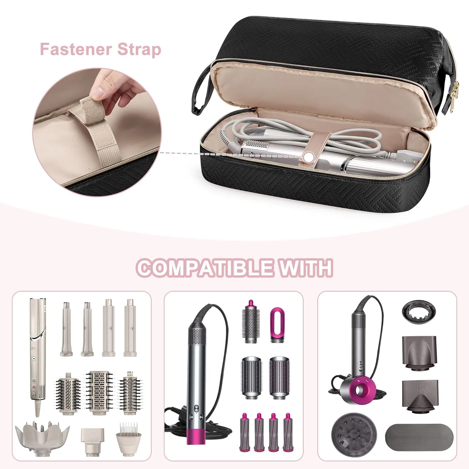 Fasrom Travel Case Compatible with Shark Flexstyle Hair Dryer, Wide-open Hair Tools Bag Compatible with Dyson Airwrap Attachments Storage for Women Travel Essentials, Black (Patent Design, Bag Only)