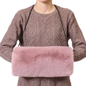 Faux Fur Hand Muffs for Women Winter Warm Arm and Hand Warmer with PU Leather Strap Include Pockets
