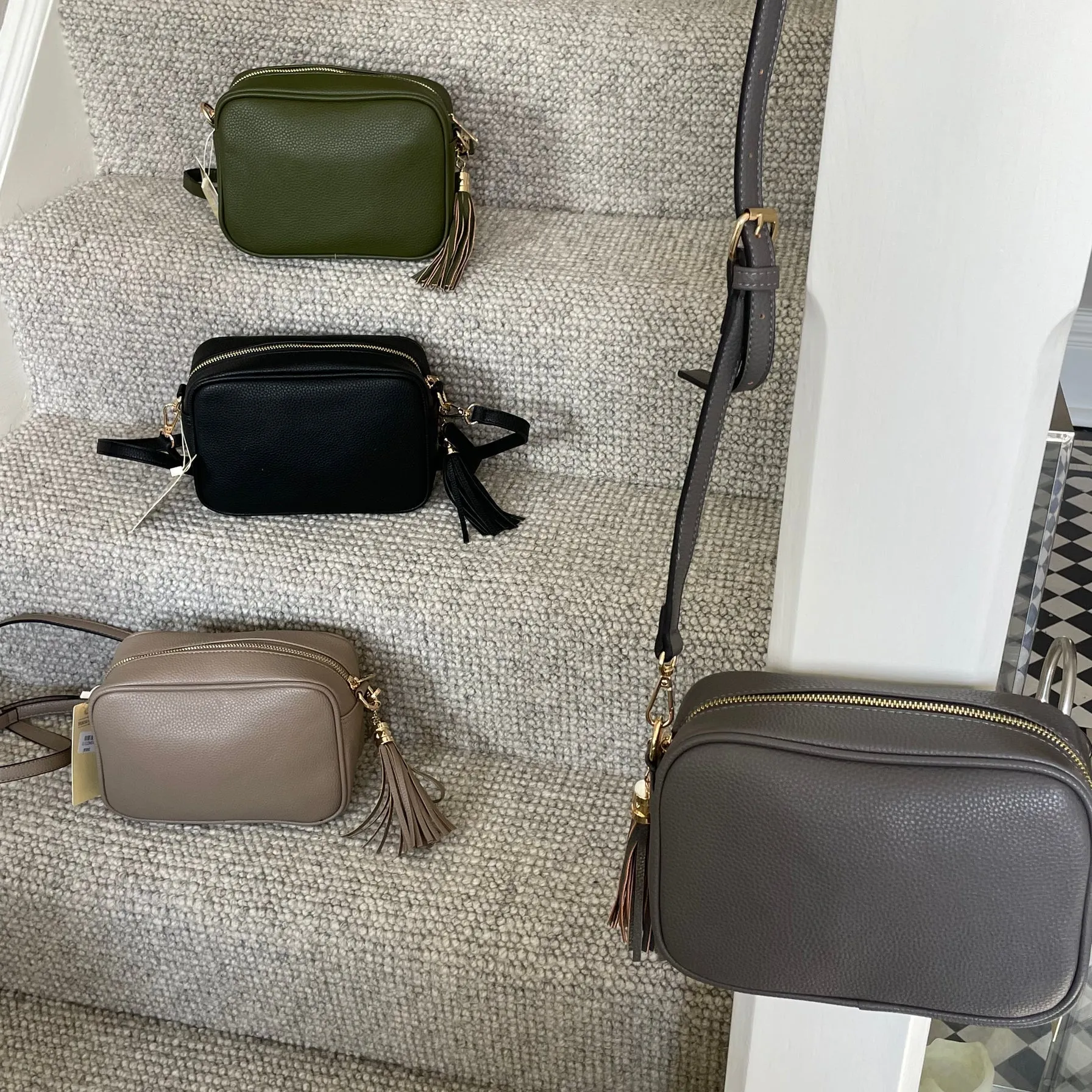 Faux Leather Cross Body Bag with Tassel - Dark Taupe