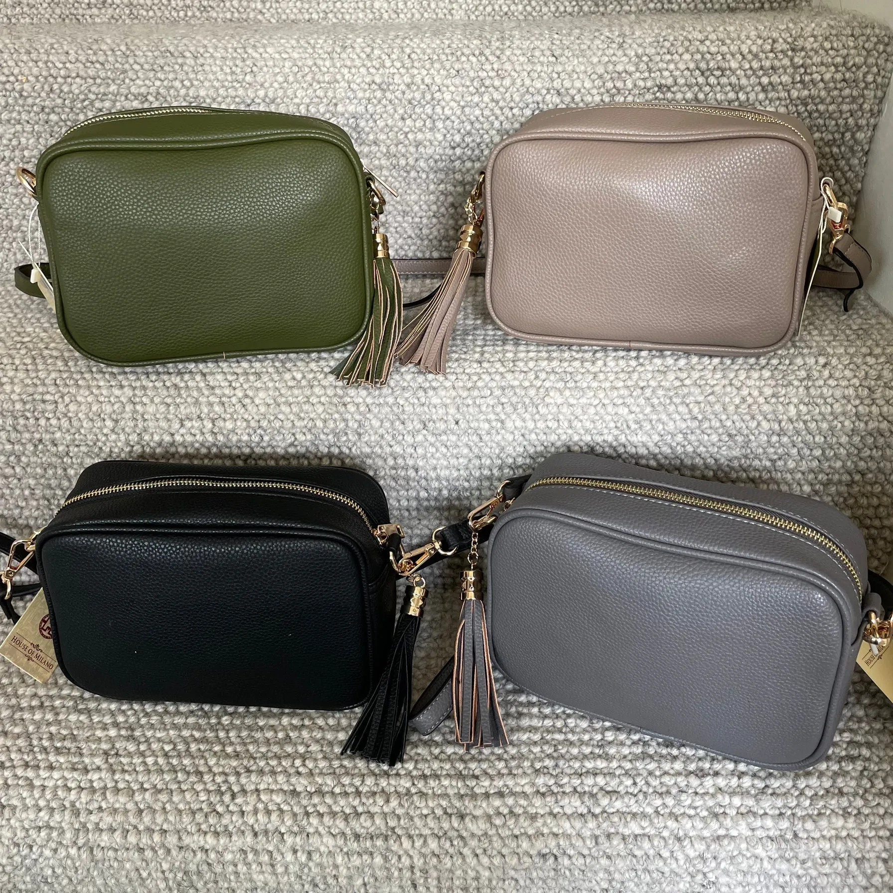 Faux Leather Cross Body Bag with Tassel - Dark Taupe
