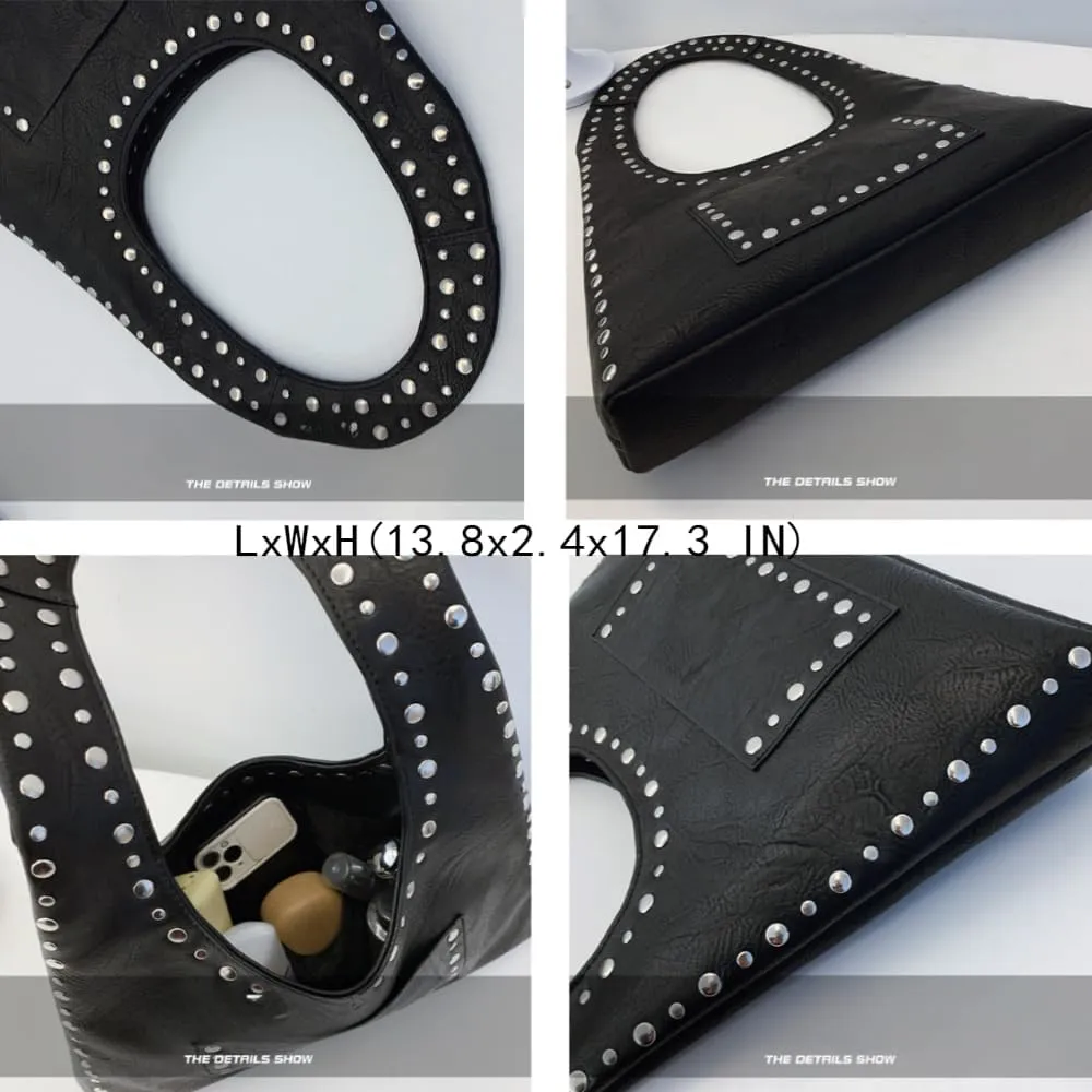 Faux Leather Designer Handbags Women Studded Purse Y2k Shoulder Bag 90s Hobo Bag Punk Streetwear