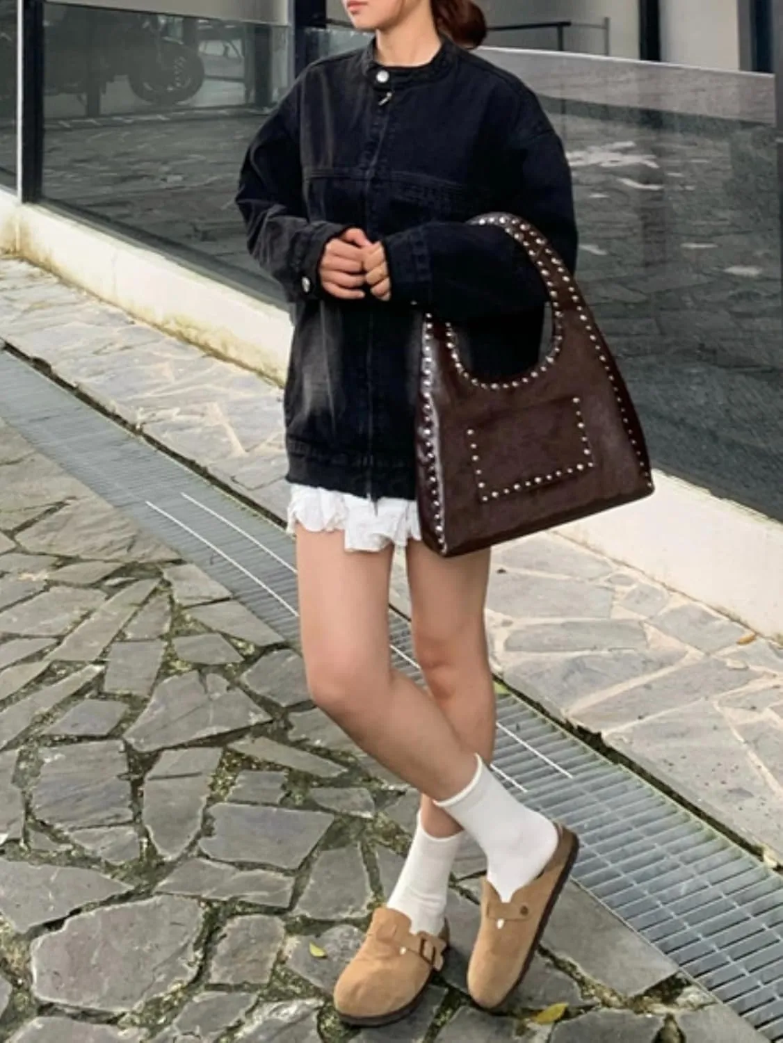 Faux Leather Designer Handbags Women Studded Purse Y2k Shoulder Bag 90s Hobo Bag Punk Streetwear