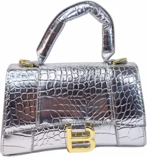 Faux Leather Handbag with Crocodile Texture