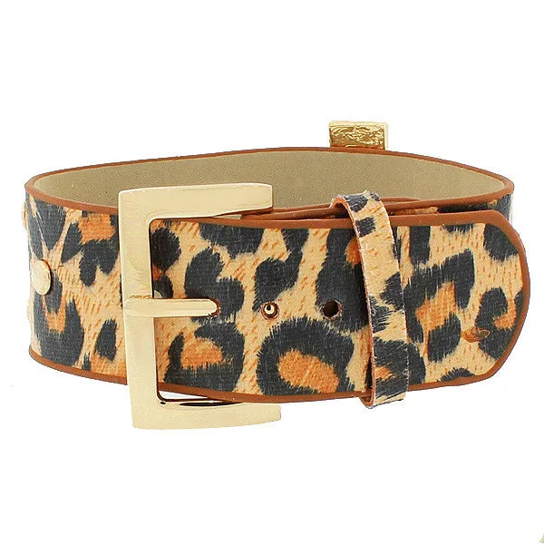 Faux Leather Leopard Pattern Religious Cross CZ Wristband Adjustable Bracelet