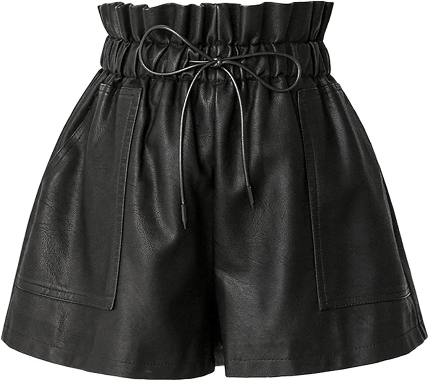 Faux Leather Shorts Stretchy High Waisted Wide Leg with Pockets for Women