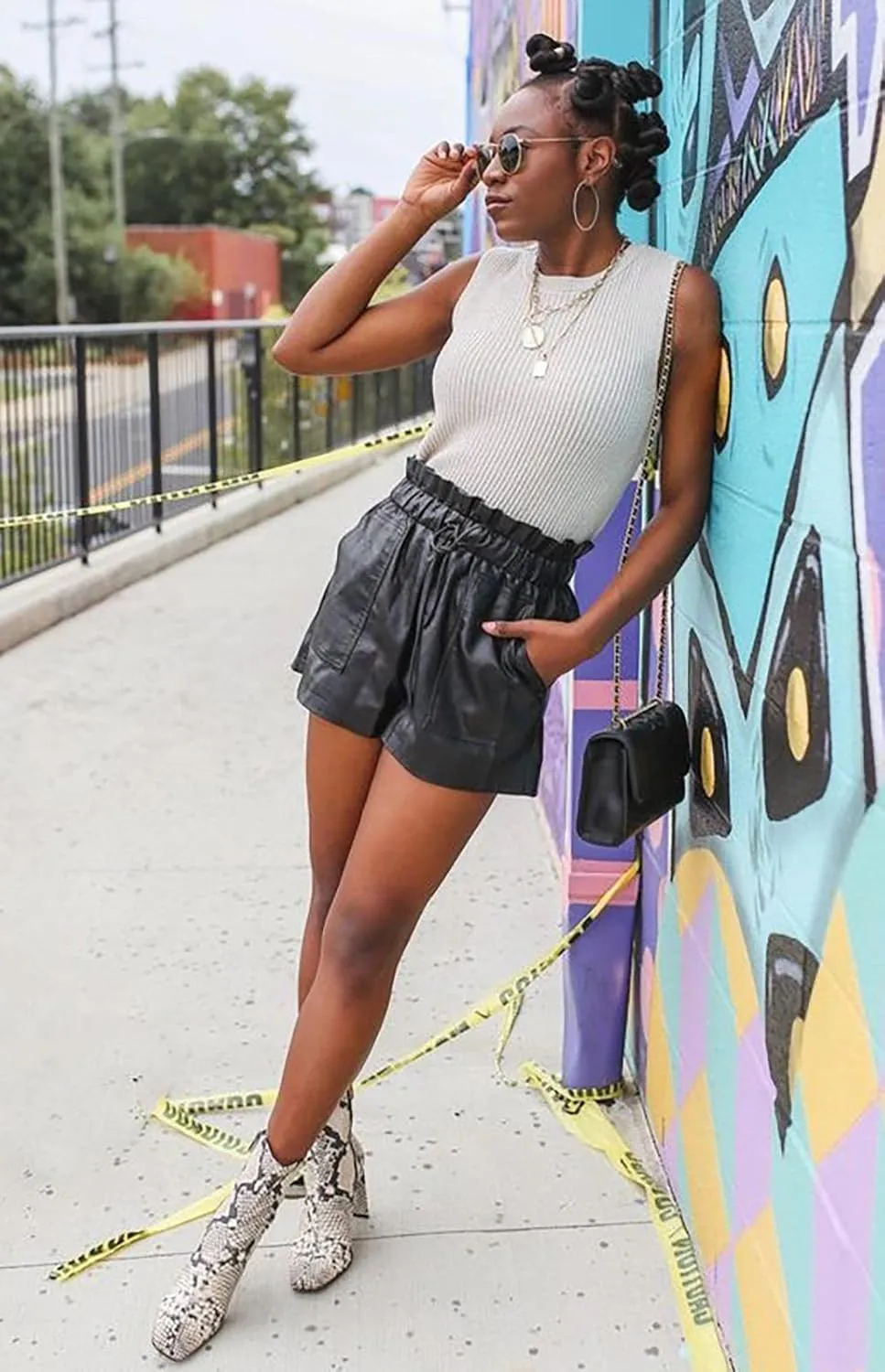 Faux Leather Shorts Stretchy High Waisted Wide Leg with Pockets for Women