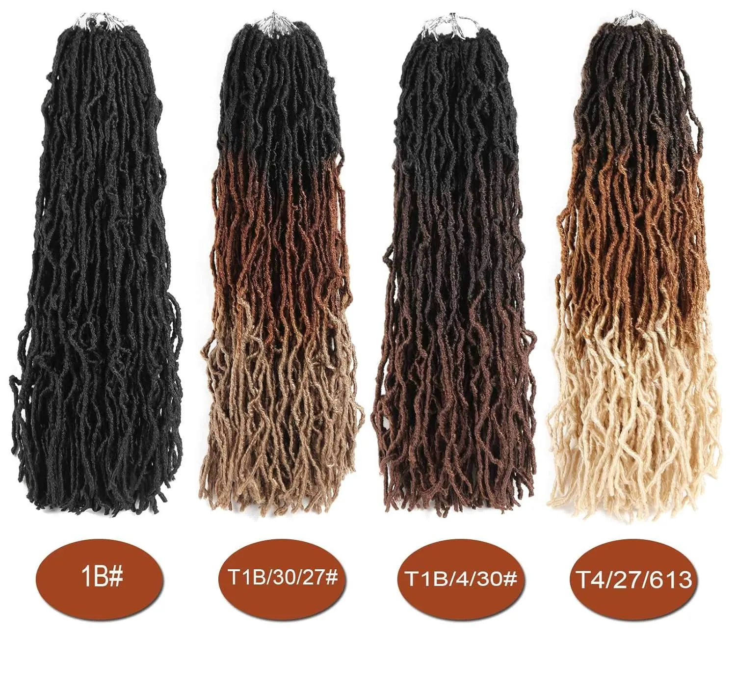 Faux Locs Crochet Hair 24 Inch,Soft Goddess Locs Crotchet Hair, 6 Packs Long Three Tone Locs Crochet Braids Pre looped Wavy Dreads Extensions Crotchet Braiding Hair(24”,T1B/30/27)