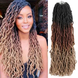 Faux Locs Crochet Hair 24 Inch,Soft Goddess Locs Crotchet Hair, 6 Packs Long Three Tone Locs Crochet Braids Pre looped Wavy Dreads Extensions Crotchet Braiding Hair(24”,T1B/30/27)
