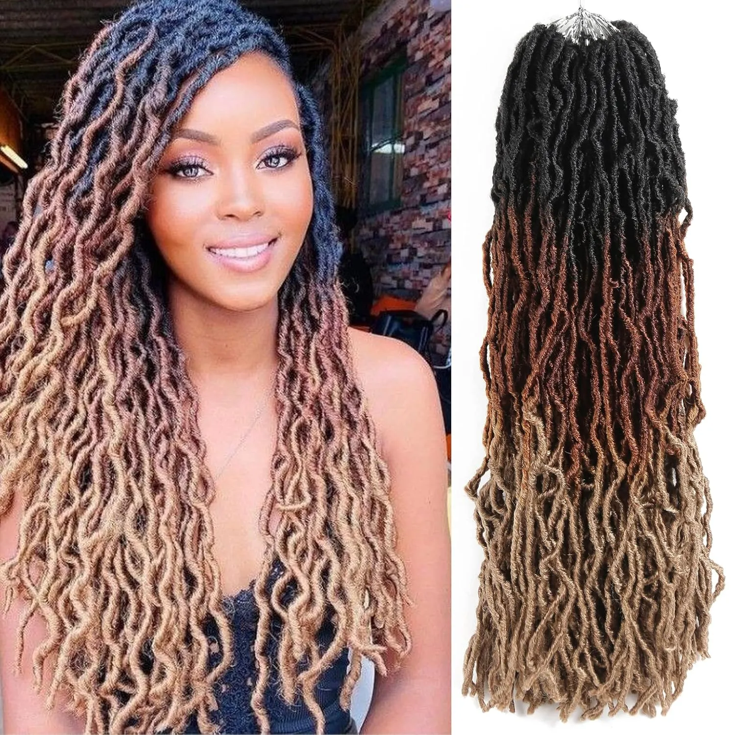 Faux Locs Crochet Hair 24 Inch,Soft Goddess Locs Crotchet Hair, 6 Packs Long Three Tone Locs Crochet Braids Pre looped Wavy Dreads Extensions Crotchet Braiding Hair(24”,T1B/30/27)