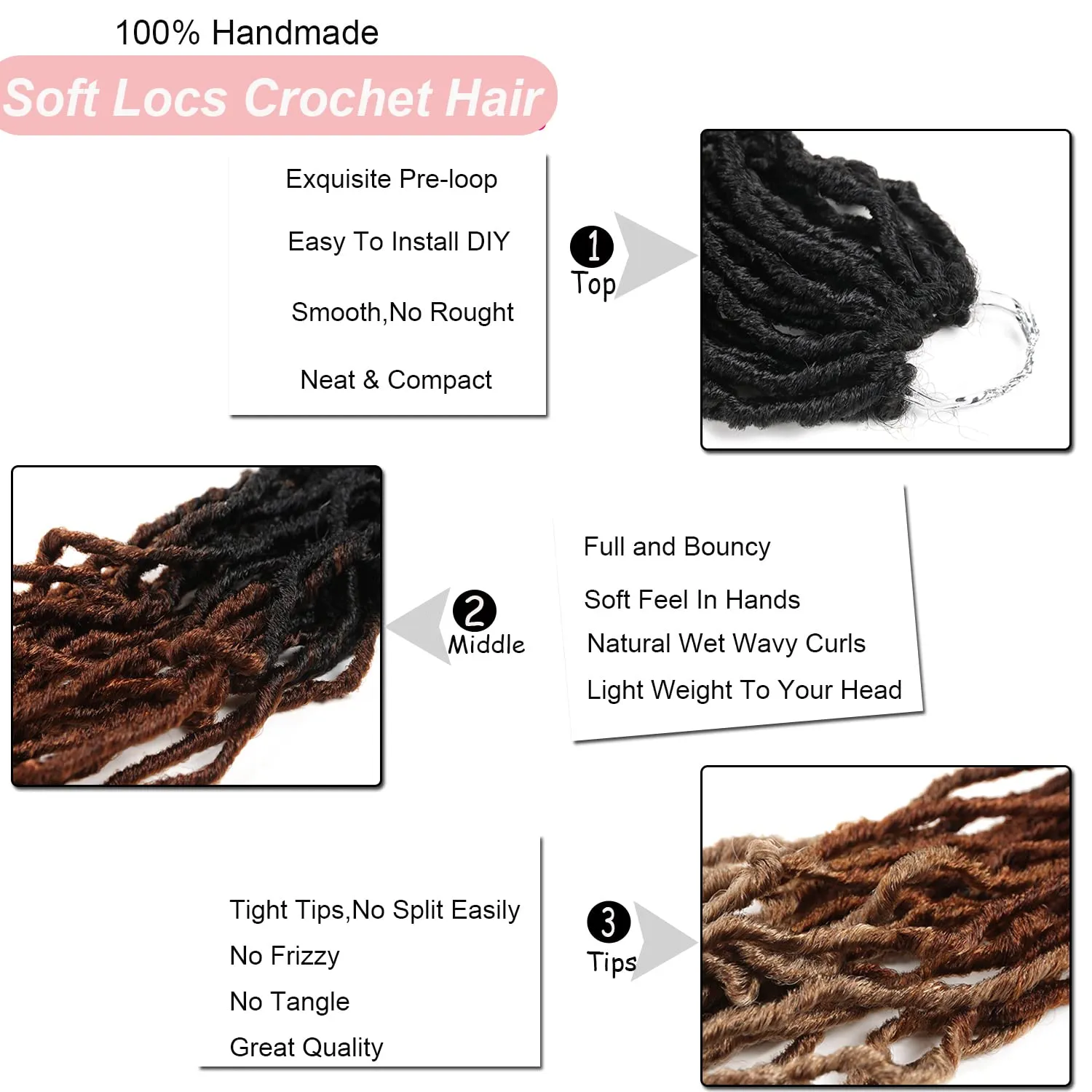 Faux Locs Crochet Hair 24 Inch,Soft Goddess Locs Crotchet Hair, 6 Packs Long Three Tone Locs Crochet Braids Pre looped Wavy Dreads Extensions Crotchet Braiding Hair(24”,T1B/30/27)