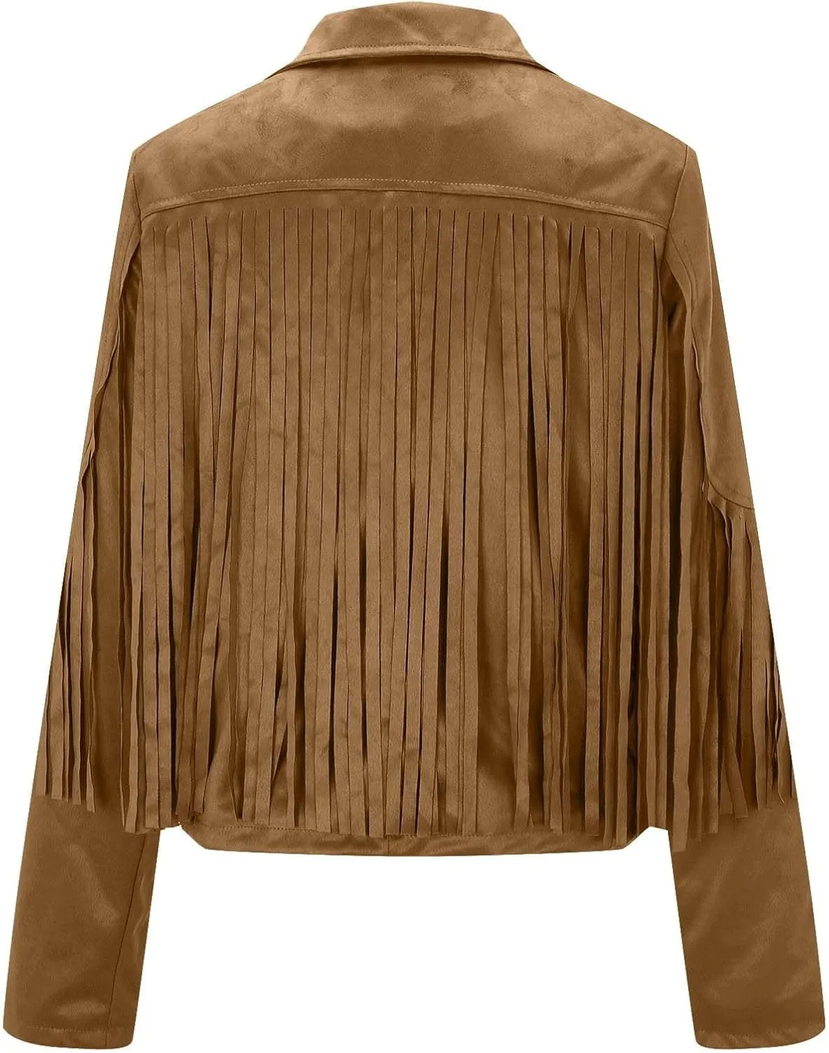 Faux Suede Leather Fringe Jacket for Women 70s Hippie Cardigans Trendy Motorcycle Tassels Long Sleeve Coats