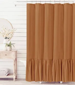 Felisa Cinnamon Farmhouse Shower Curtain with A Ruffle Hem, Linen Blend Shower Curtain for Bathroom, 72"x72"