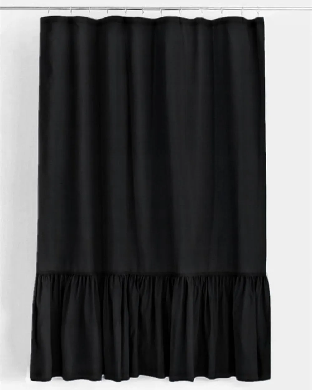 Felisa Farmhouse Shower Curtain with A Ruffle Hem, Linen Blend Shower Curtain for Bathroom,Black, 72"x72"