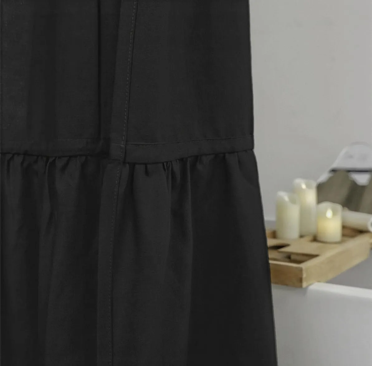 Felisa Farmhouse Shower Curtain with A Ruffle Hem, Linen Blend Shower Curtain for Bathroom,Black, 72"x72"