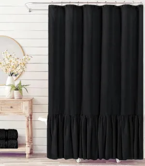 Felisa Farmhouse Shower Curtain with A Ruffle Hem, Linen Blend Shower Curtain for Bathroom,Black, 72"x72"