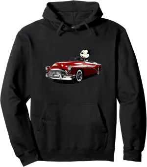 Felix Old-Skool Cat Drives Retro Red Lowrider Convertible Pullover Hoodie