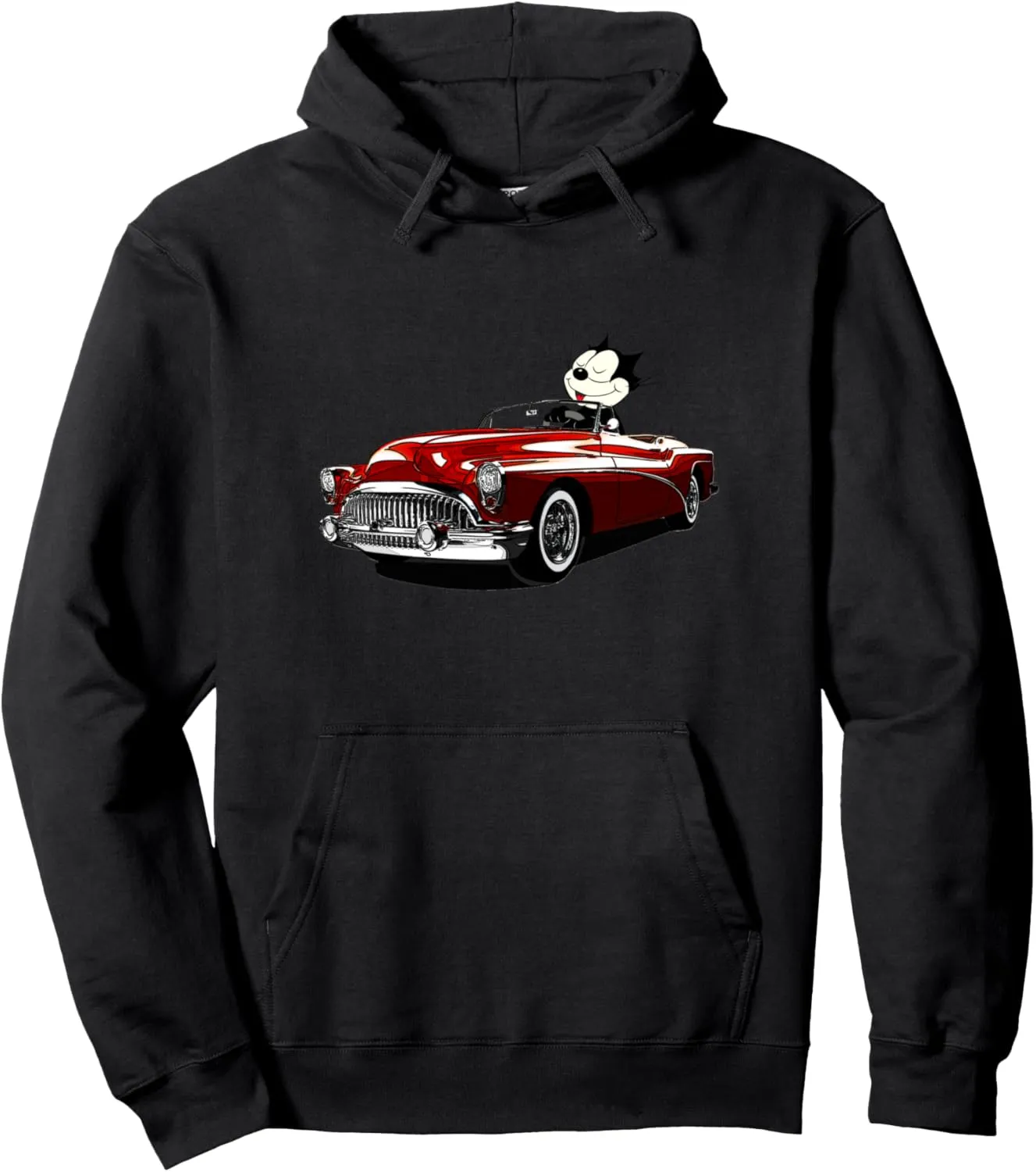Felix Old-Skool Cat Drives Retro Red Lowrider Convertible Pullover Hoodie