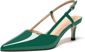 FEMSTEP Womens Dress Slingback Patent Leather Dating Pointed Toe Buckle Kitten Low Heel Pumps Shoes 2 Inch