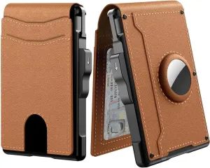 FETNHU intelligence Wallet for Men, intelligencn Wallet for Men - with Pop Up Aluminum Case Money Clip Slim Leather Slots Credit Card Holder RFID Blocking Bifold Minimalist Wallets (Brown)