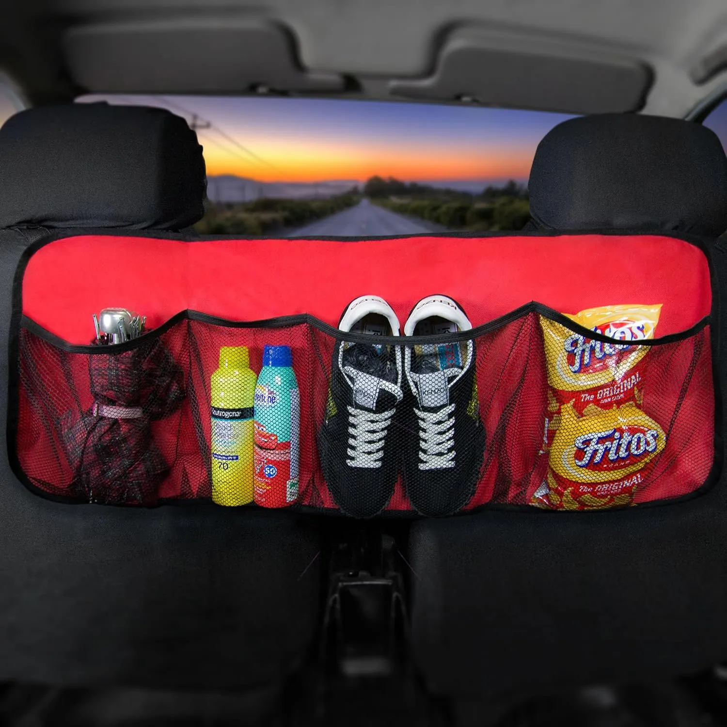 FH Group E-Z Travel Multi-Pocket Storage Collapsible Car Trunk Organizer (Easy Carry Perfect for Garage or Grocery Store, 1 Pack) Red
