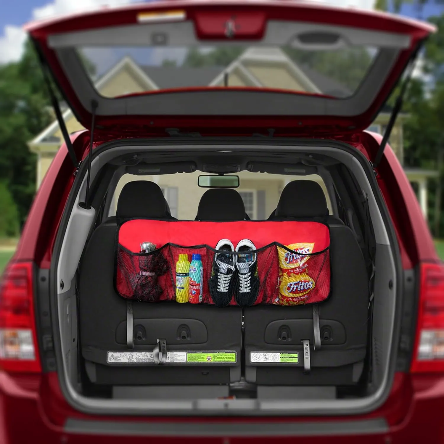 FH Group E-Z Travel Multi-Pocket Storage Collapsible Car Trunk Organizer (Easy Carry Perfect for Garage or Grocery Store, 1 Pack) Red