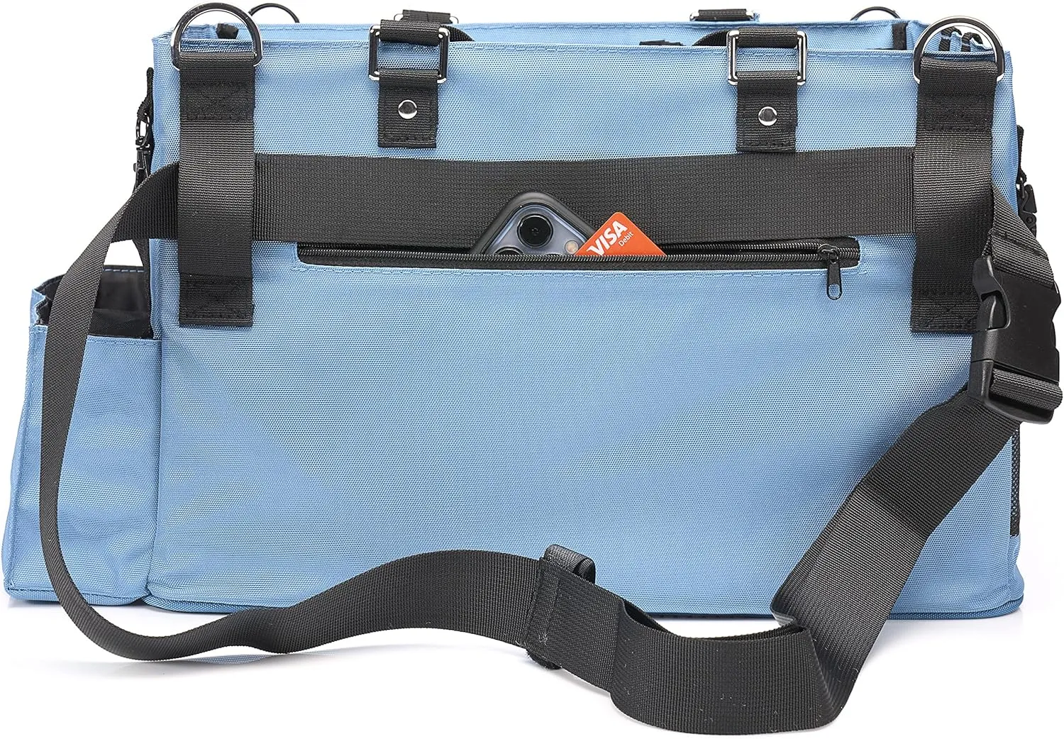 FifthStart Multiuse Cleaning Caddy with Waist & Shoulder Strap - Diaper Caddy & Beach Bag - 9 Pockets & Mesh Base - Blue, X-Large