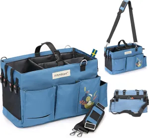 FifthStart Multiuse Cleaning Caddy with Waist & Shoulder Strap - Diaper Caddy & Beach Bag - 9 Pockets & Mesh Base - Blue, X-Large