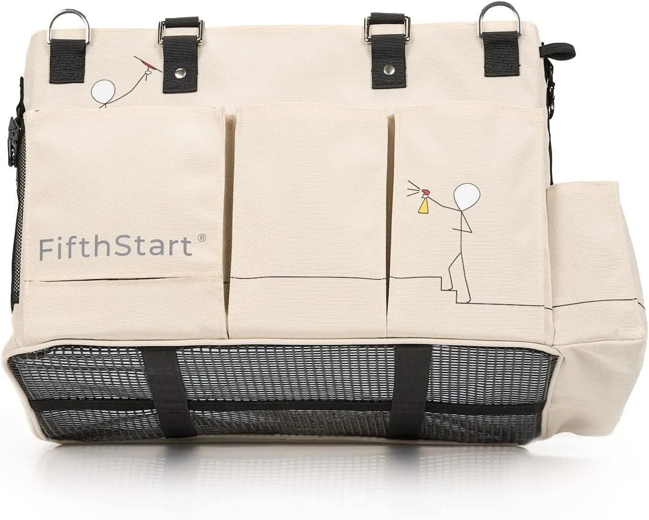 FifthStart Multiuse Cleaning Caddy with Waist & Shoulder Strap,9 Pockets Easily Cleaned Beach Bag, Mesh Base & Adjustable Compartments - Beige Large - Caddy Organizer with Handle, Cleaning Caddy Bag