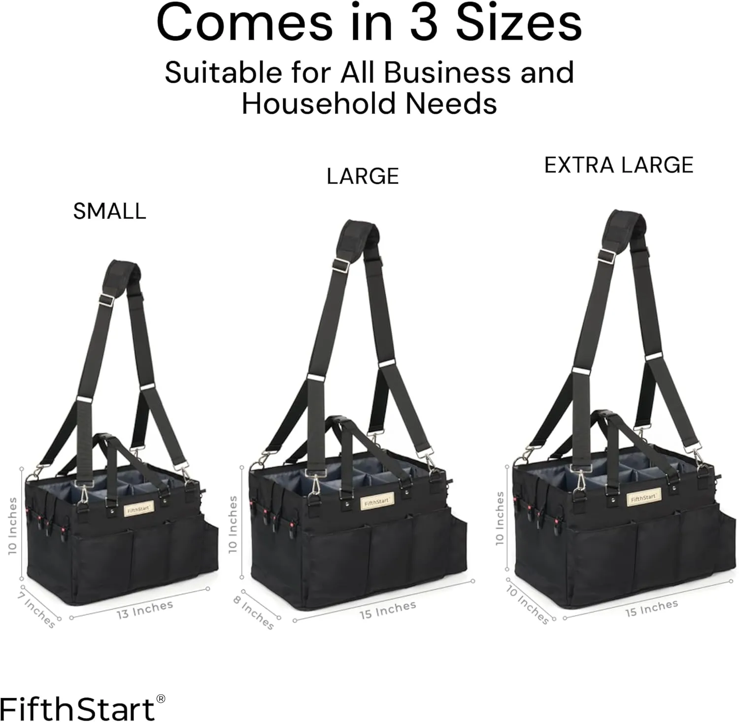 FifthStart Multiuse Cleaning Caddy w/Waist & Shoulder Strap - 9 Pockets Tote Bag for Housekeeping Gardening Fishing Bathroom Organizer Adjustable Compartments, Black Large Caddy Organizer with Handle