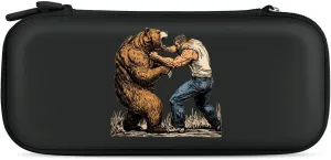 Fighting With Bear Compatible with Switch Carrying Case Hard Travel Game Bag Pouch with 15 Games Accessories