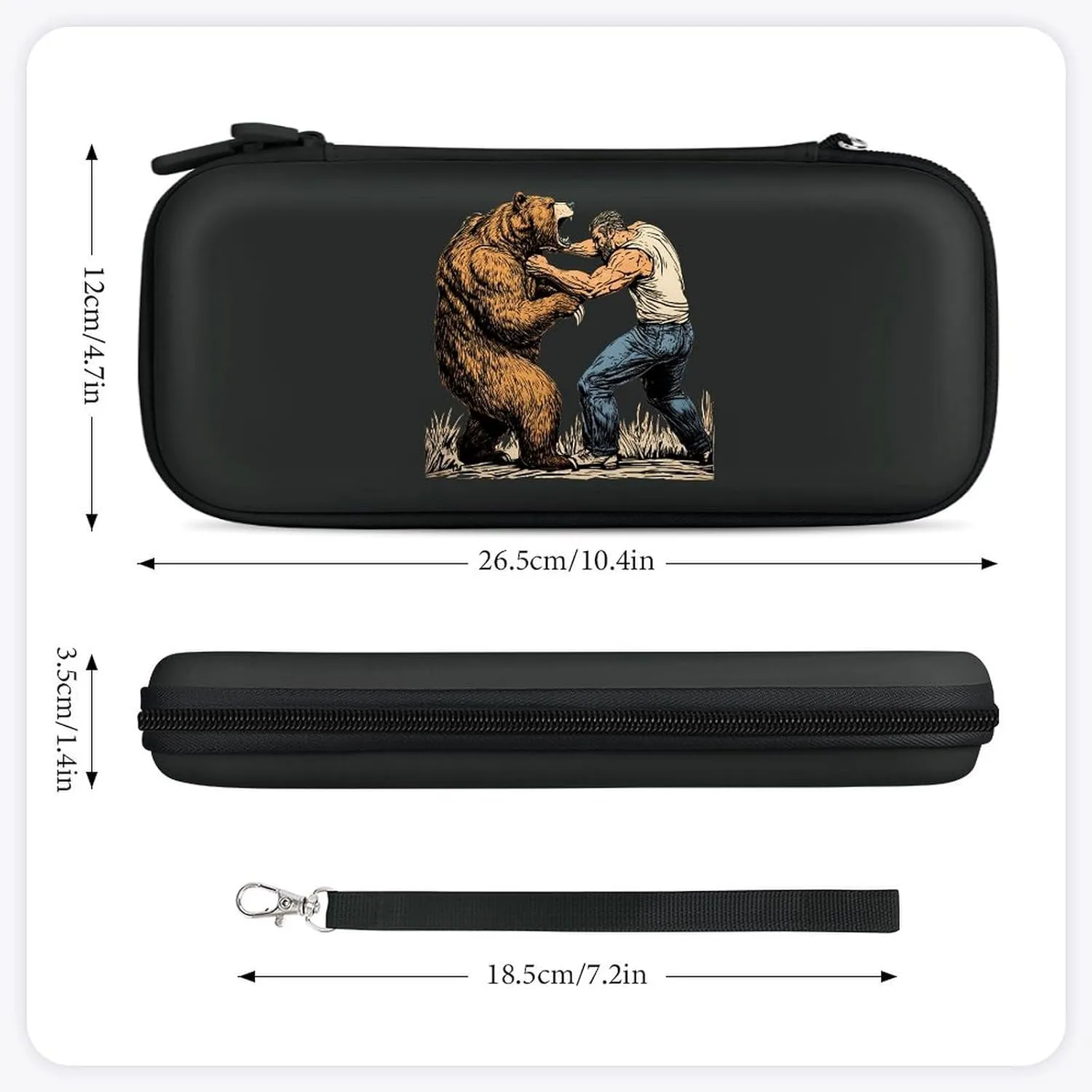 Fighting With Bear Compatible with Switch Carrying Case Hard Travel Game Bag Pouch with 15 Games Accessories