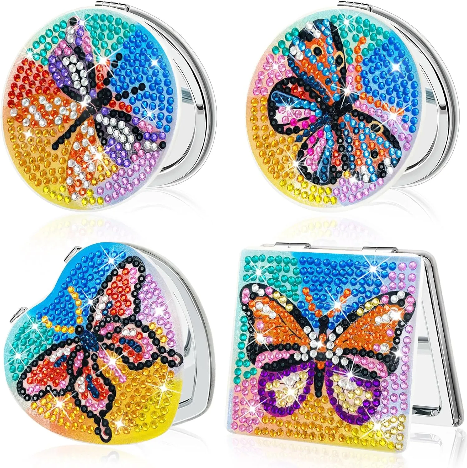FILASLFT Diamond Painting Mirror,4 Pcs Diamond Art Mirror,Butterfly Diamond Painting Compact Mirror,Portable Magnifying Folding Purse Mirror,Diamond Art Gifts, MR144