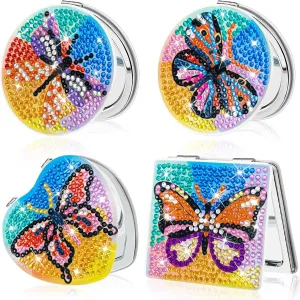 FILASLFT Diamond Painting Mirror,4 Pcs Diamond Art Mirror,Butterfly Diamond Painting Compact Mirror,Portable Magnifying Folding Purse Mirror,Diamond Art Gifts, MR144