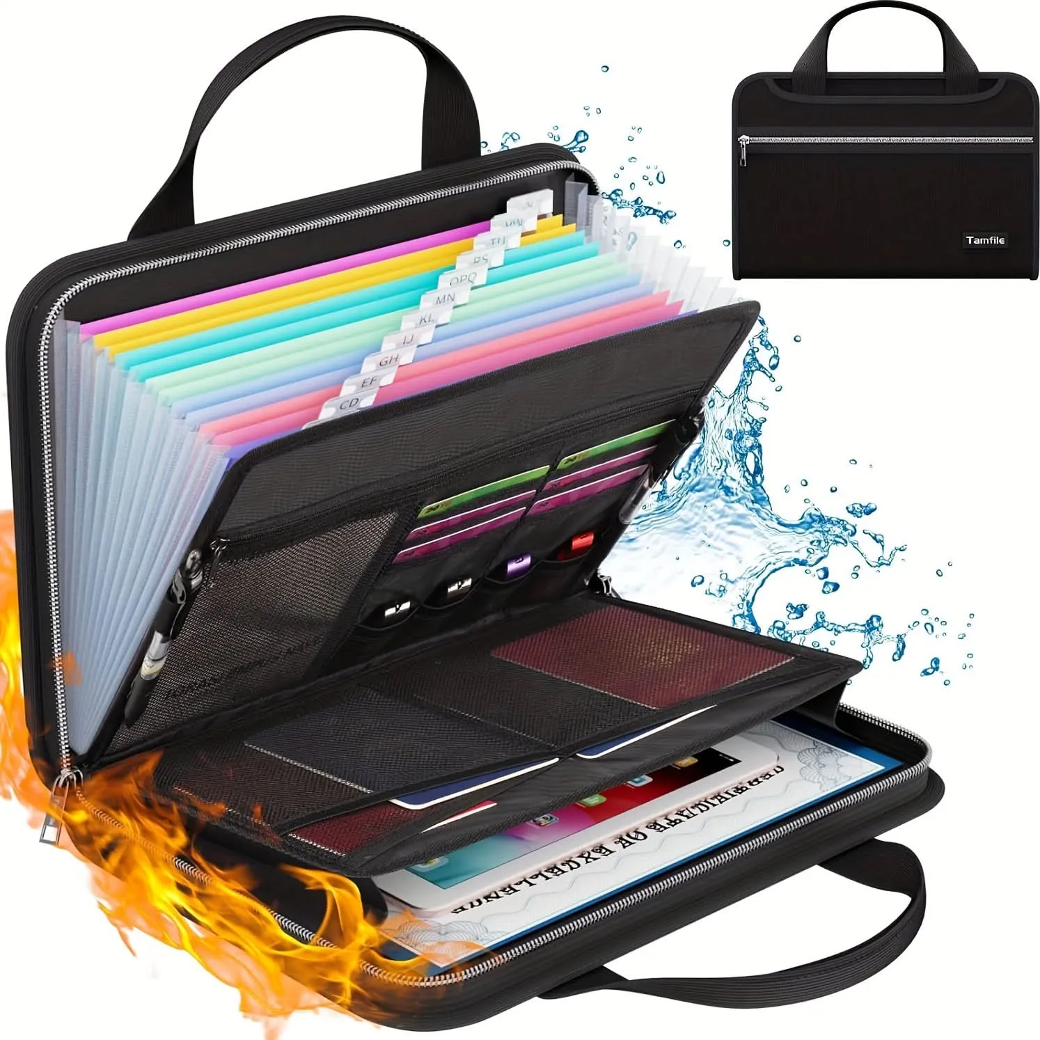 Fireproof Waterproof Accordion File Organizer, Heat-Resistant Document Case