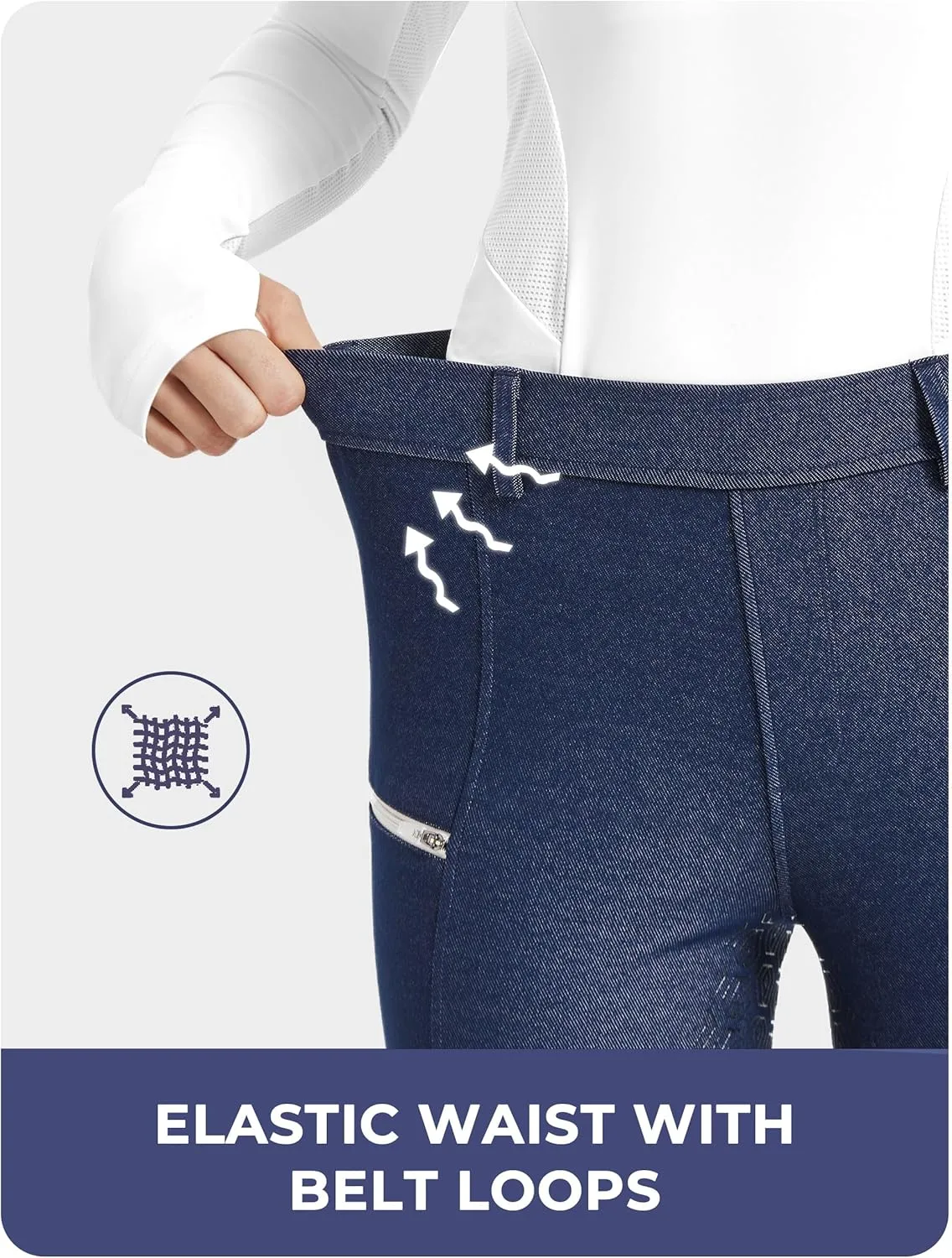 FitsT4 Sports Women's Denim Riding Breeches with Pockets Full Seat Horseback Riding Pants Equestrian Breeches for Women