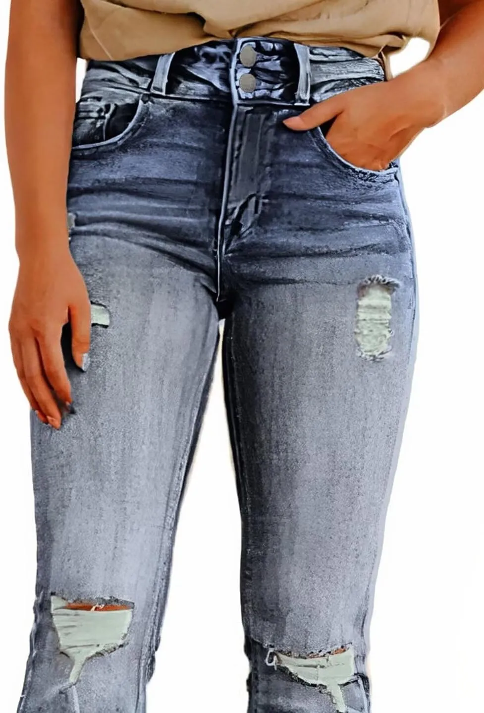 Flamingals Flare Bell Bottom Jeans for Women Raw Hem High Waist